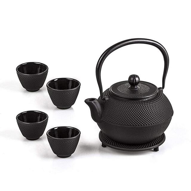 6-piece Japanese Cast Iron Pot Tea Set Black w/Trivet (40 oz)