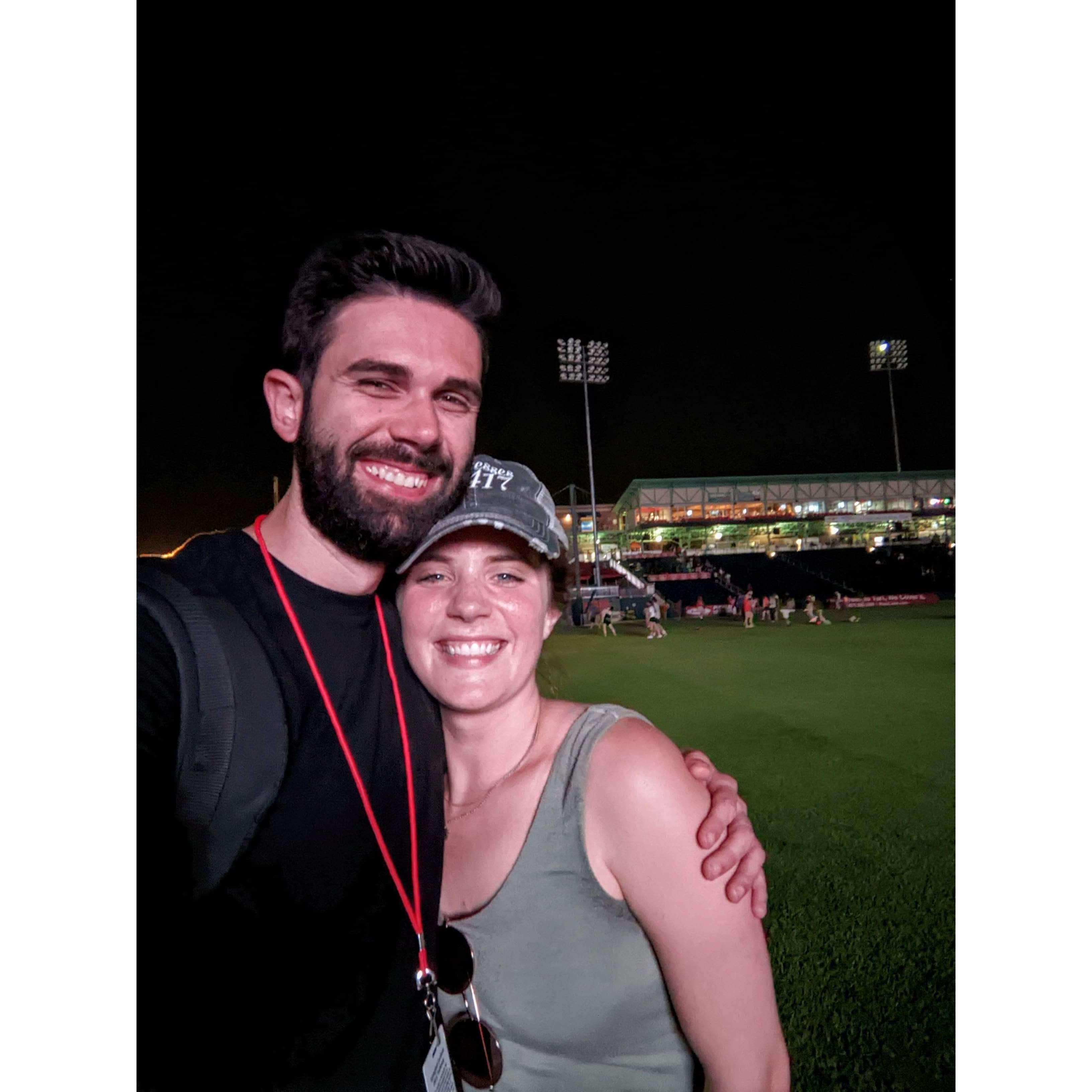 Erin would visit Josh when he got off work from the Springfield Cardinals, and sometimes they would sneak in and watch the fireworks show.