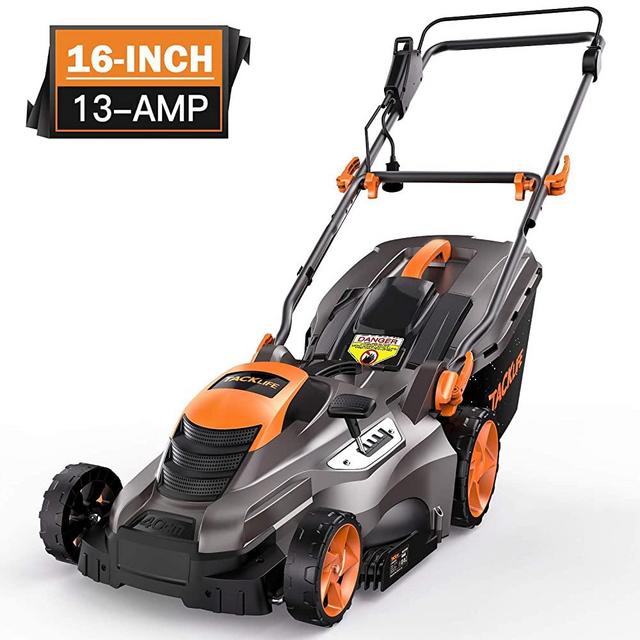 TACKLIFE Electric Lawn Mower, 16-Inch 13-Amp Corded Lawn Mower, 5 Adjustable Mower Heights, Adjustable and Foldable Handlebars, Low Noise, Tool-Free Assembly, 13.2Gal Grass Box - KALM1540A