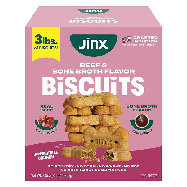 Jinx Oven-Baked Beef Bone Broth Mini Biscuit Dog Treats - Crunchy, All Natural, Superfood-Rich with Grass-Fed Beef, Dog Biscuits for Puppies, Adults & Seniors - 3lb