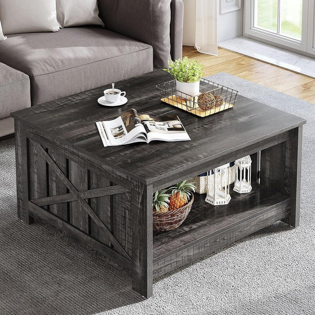 YITAHOME Coffee Table Farmhouse Coffee Table with Storage Rustic Wood Cocktail Table,Square Coffee Table for Living Meeting Room with Half Open Storage Compartment,Dark Rustic Oak