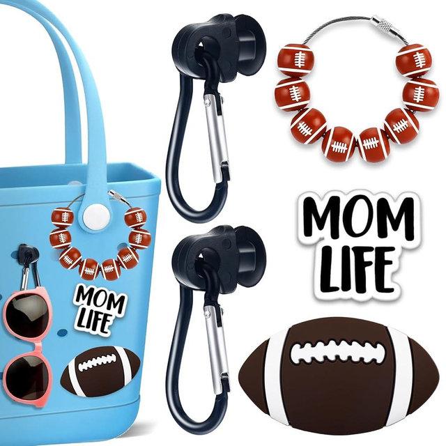 Lestp Sports Ball Momlife Charms Hook Holder for Bogg Bag Accessories Tote Beach Bag Decoration Charms Hook Set Baseball Softball Soccer Charm Bits Rubber Bags Accessories Gift for Sports Mom