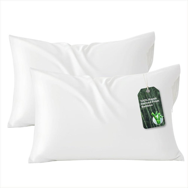 Bedsure Zipper Pillow Cases King, Cooling King Pillow Cases Set of 2, Rayon Derived from Bamboo Cooling Pillowcase for Hot Sleepers, Soft & Breathable Pillow Covers, Gifts, White, 20x36 Inches