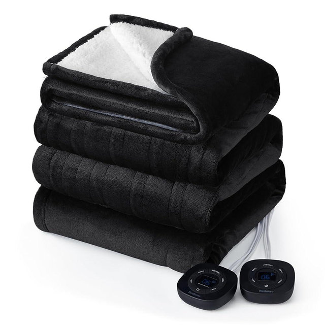 Bedsure Flannel Electric Blanket King - Flannel Heated Blanket with 10 Heat Settings, Heating Blanket with 10 Time Settings, 8 hrs Timer Auto Shut Off, and Dual Control (100x90 inches, Black)