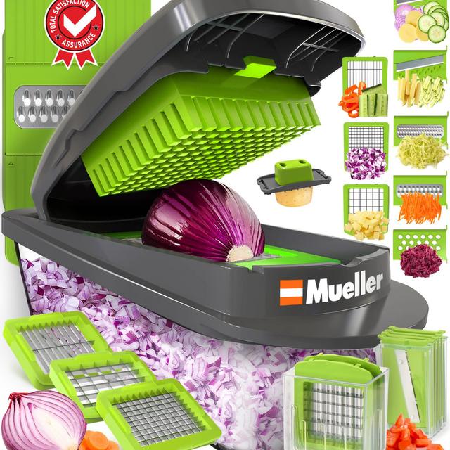 Mueller Pro-Series 10-in-1, 8 Blade Vegetable Slicer, Onion Mincer Chopper, Vegetable Chopper, Cutter, Dicer, Egg Slicer with Container