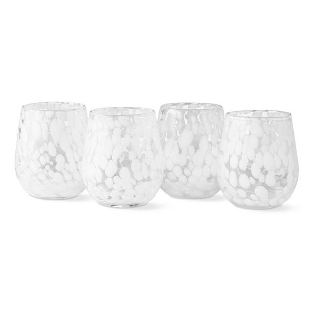 AERIN White Confetti Stemless Wine Glasses, Set of 4