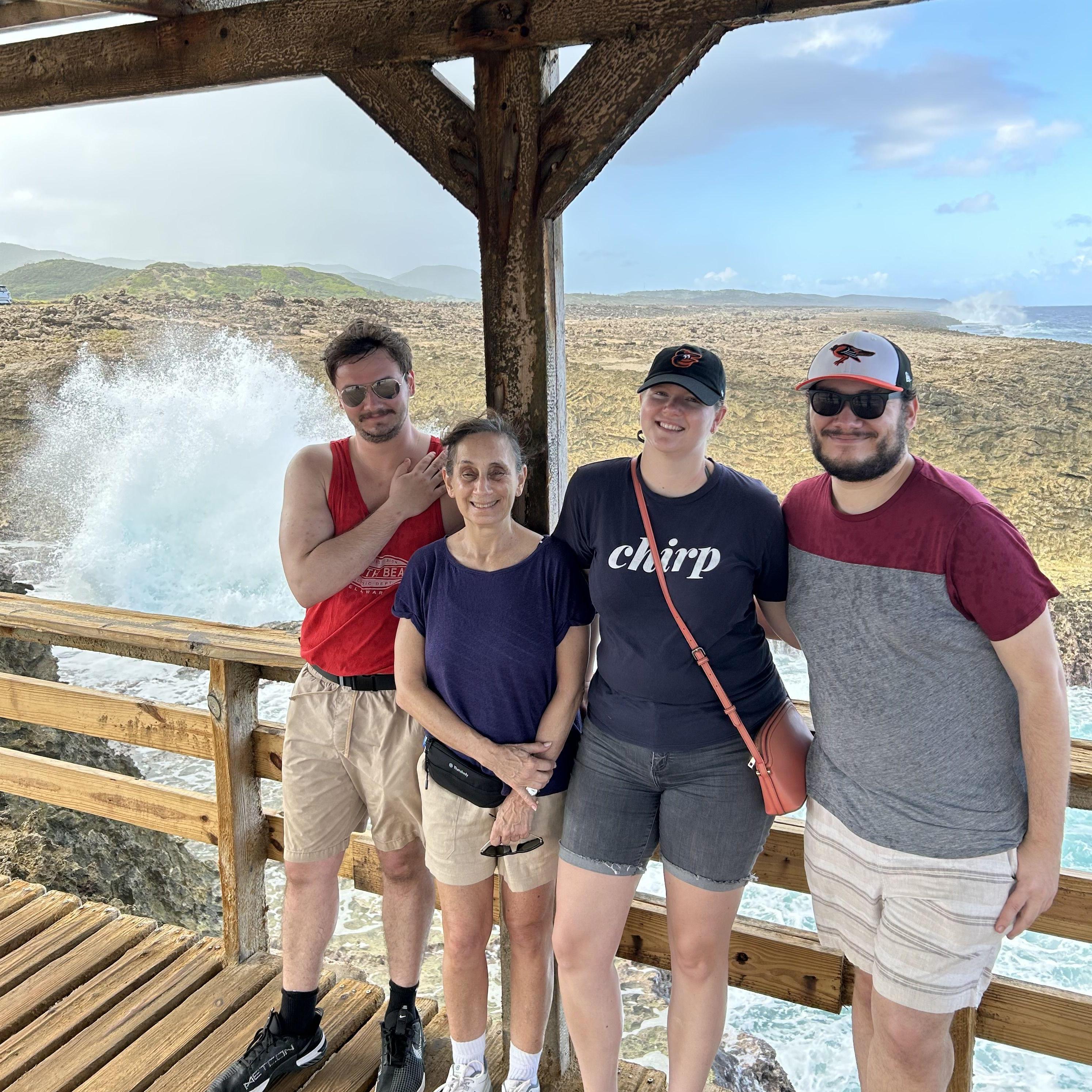 With John's family at the Boka Pistol blowhole in Shete Boka National Park, Curaçao, 2025. I love a warm vacation during the winter.