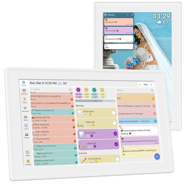 Digital Calendar with Touch Screen, Wall & Fridge Mountable, Multi-Platform Calendar Sync to 10.1 Inch Smart Electronic Chore Planner, Gifts for Mom.