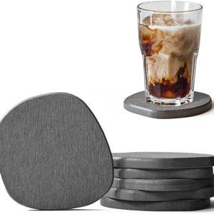 Diatomaceous Earth Coasters Set of 6 for Drinks, Moisture Water Absorbent Stone Coasters for Table Desk at Work, Water Absorbing Instant Drying Diatomite, Modern Deep Grey