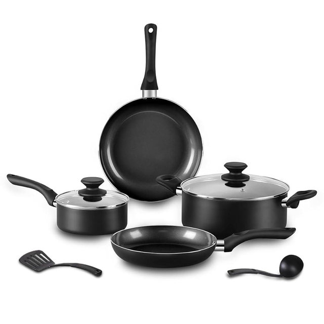 BECIGAR 8pcs Black Ceramic Pots and Pans Set, Cooking Pan Set,Cooking Pot Set Ceramic Pan Set, Nonstick Cookware Set, Induction Safe Kitchen Cooking Set with Frying Pans, Saucepans, shovel and Ladle