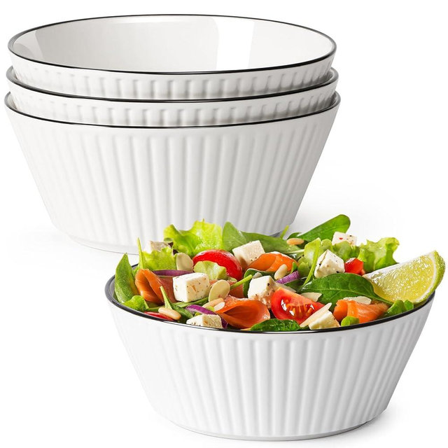 NUTRIUPS 50.7 Oz Salad Bowls Set of 4, 8'' Pho Bowls - Ceramic Soup Bowls, 1.5L Porcelain Serving Bowls for Salad, Mircowave & Dishwasher Safe