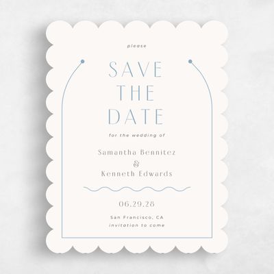 White Scalloped Wedding Save the Date - Suzi Portrait