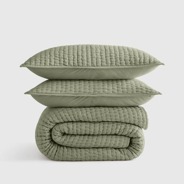 European Linen Cotton Stitch Quilt Set - Willowleaf, Full/Queen
