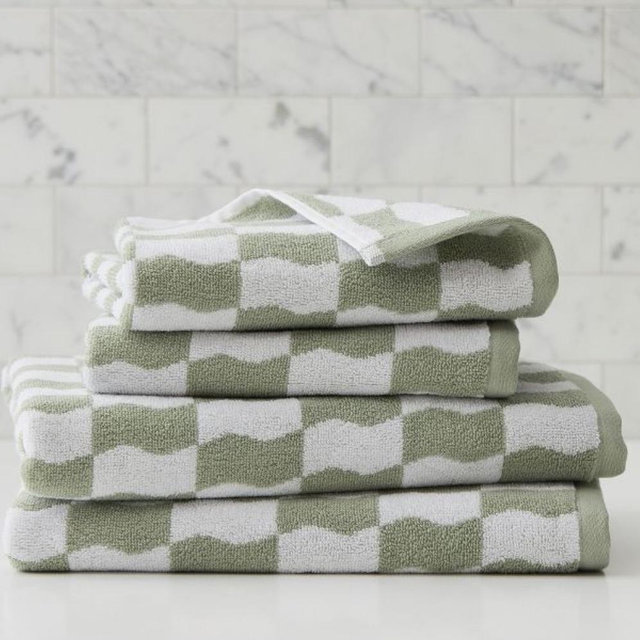Wavy Blocks Towels (Hand Towels, Sage)