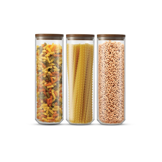 Holden Stackable Glass Storage Canister Set with Wood Lids