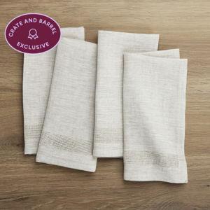 Crate and Barrel Conrad Dark Natural Linen Napkins, Set of 8
