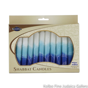 Shabbat Candles, Teal and White Box of 12, Unscented Dripless Paraffin