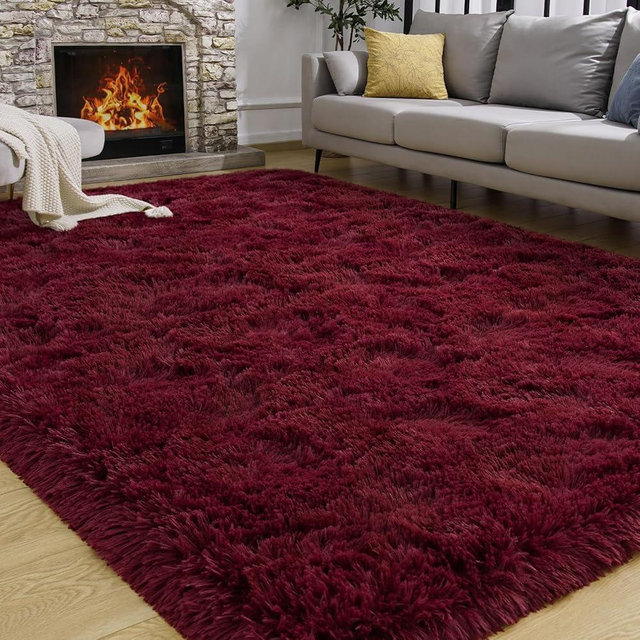Zedrew Burgundy Red Area Rug 8x10 Large Rugs for Living Room Bedroom, Fluffy Soft Rug Modern Carpets for Kids Room, Non-Skid Rectangular Indoor Rug for Girls Boys Playroom Nursery Room Home Decor
