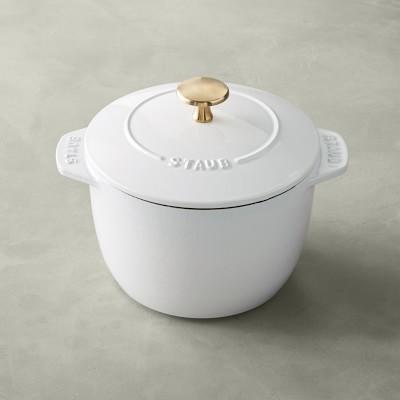 Staub Enameled Cast Iron Petite French Oven, 1 1/2-Qt., White with Brass Knob