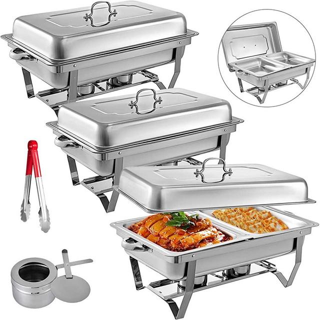 Mophorn 3 Packs Stainless Steel Chafing Dishes 2 Half Size Pans 8 Quart Rectangular Chafer Complete Set (3 Packs)