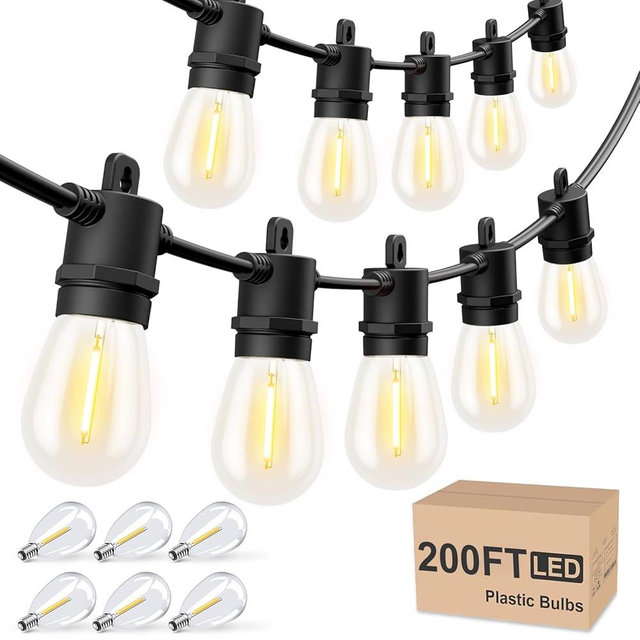 Svater Outdoor String Lights 200 FT, Patio Lights for Outside with Shatterproof Bulbs, Waterproof IP65 Commercial Hanging Light for Backyard Porch Balcony Bistro Party, 2700K