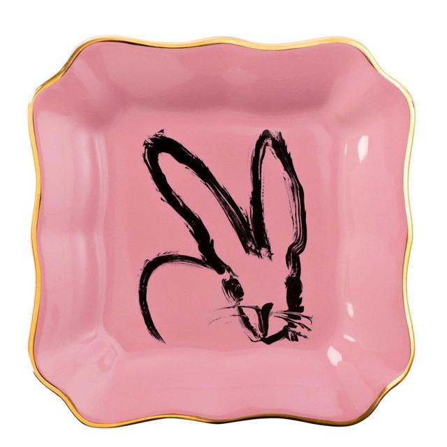 Bunny Portrait Plate with Gold Rim - Pink