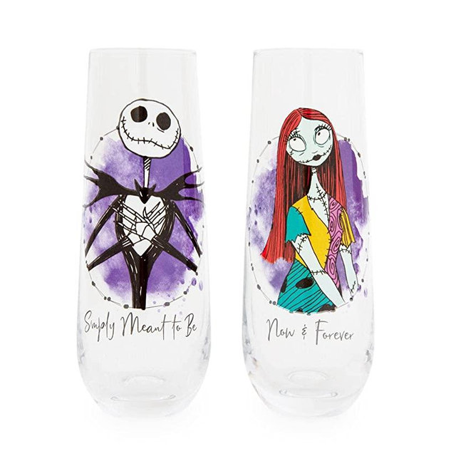Disney The Nightmare Before Christmas Jack and Sally Stemless Fluted Glassware, Set of 2 | Toasting Champagne Glass Cups For Wine, Mimosas | Home Barware Decor, Kitchen Essentials, Housewarming Gifts