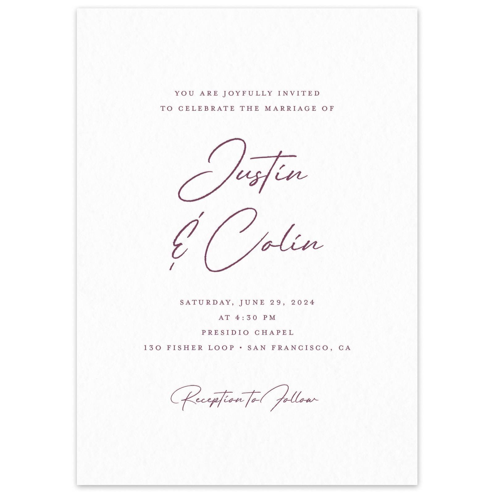 Zola Invites + Paper, Invitation - Burke Classic Letterpress Single ...