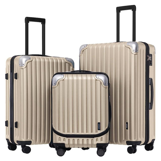 LEVEL8 Grace Luggage Sets Hardside Suitcase Set with Spinner Wheels,TSA Lock, 3-Piece Set (20/24/28) – Champagne