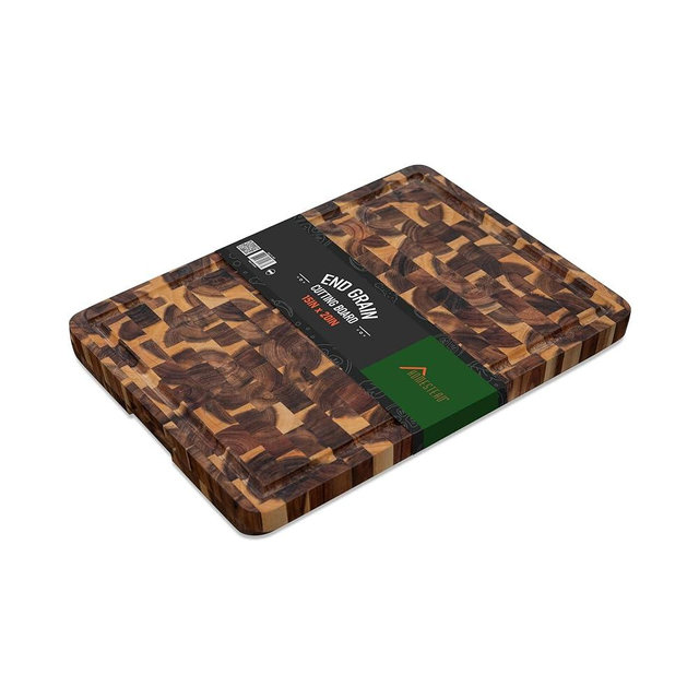 HOMESTEAD End Grain Cutting Board 15" x 20", Butcher Block Cutting Board with Juice Groove and Handles, FSC Acacia Wood, 1.25-inch Thick