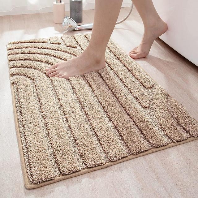 DEXI Bathroom Rug Mat, Soft Absorbent Bath Rugs, Non-Slip Washable Bath Mat, Carpet for Tub, Shower, Bath Room,16"x24",Beige