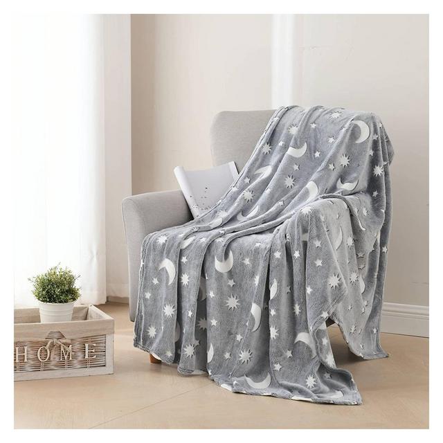 Noble House Glow In The Dark Super Fun & Cozy Microplush Throw Blanket Makes A Great Gift 50" x 60" - Star and Moon