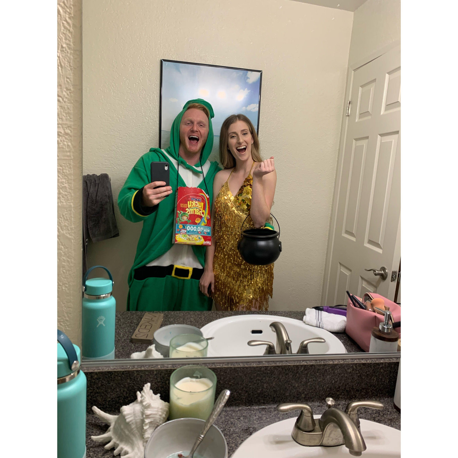 Embracing Austin's red hair for Halloween: leprechaun & his pot of gold