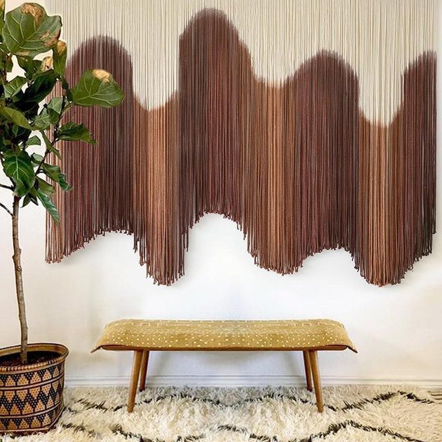 IOWER Macrame Wall Hanging Brown Dip-Dyed Large Handmade Macrame Cord Fiber Art Boho Wall Decor For Bedroom Living Room 57" W x 35" L