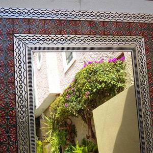 37" PUNCHED TIN MIRROR mixed talavera tile mexican folk art wall decoration