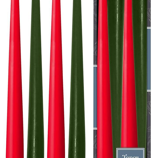 Hyoola Christmas Candles - Green and Red Taper Candles 10 Inch Dripless - 4 Pack Unscented Holiday Candles - European Made