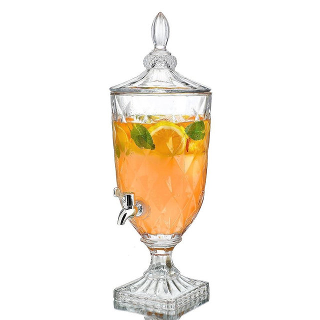 0.8 Galllon Glass Drink Dispenser for Parties with Spigot Glass Iced Beverage Dispenser with Lid Wide Mouth Beverage Server for Party Bar Wedding Decoration