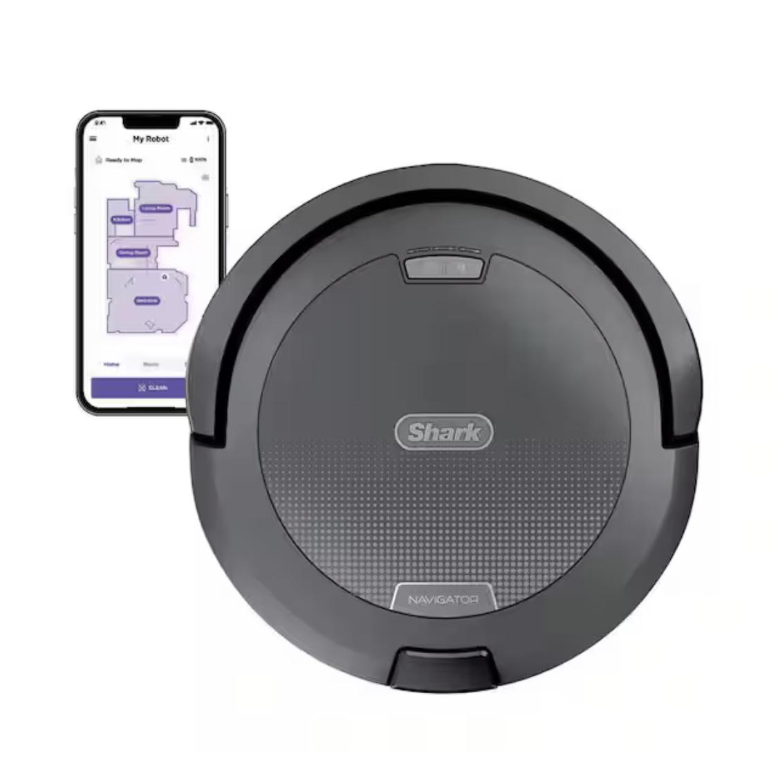 Shark Navigator 12 in. Robotic Vacuum with Smart Navigation for Carpet and Hard Floors in Gray with Self-Cleaning Brushroll RV2110