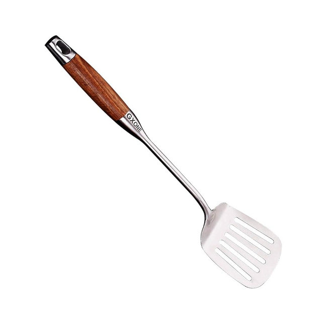 GXONE Metal Spatula,304 Stainless Steel Wok Spatula with Heat Resistant Wooden Handle,Silver/15.7Inch