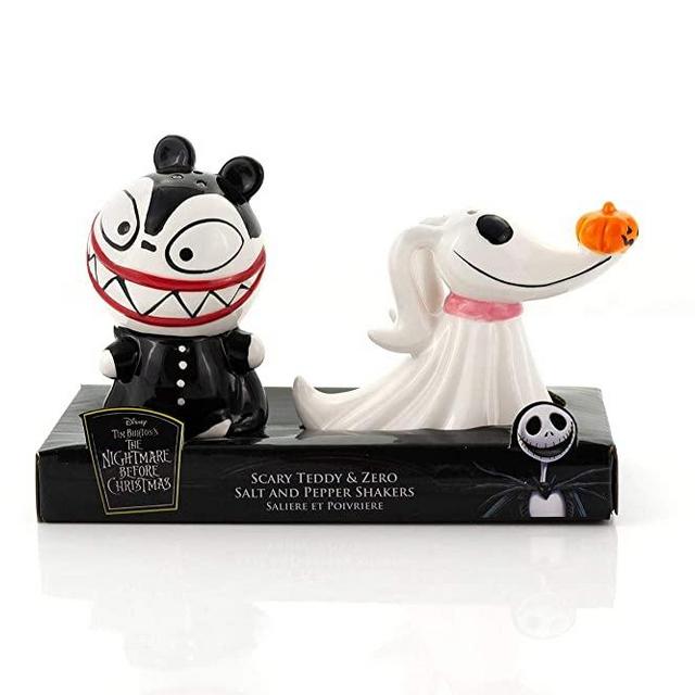 Nightmare Before Christmas Scary Teddy & Zero Ceramic Salt & Pepper Shakers - Fun Collectible Kitchen Accessory Set Featuring Tim Burton's Creepy Animated Movie Characters - Licensed 2" Tall Figurines