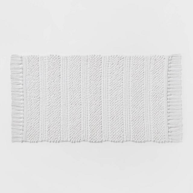 20"x32" Knit Striped Chenille Bath Rug Fringe White - Threshold™