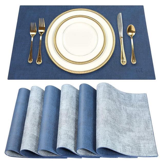 SUEH DESIGN Leather Placemats Set of 6 Reversible Table Mats Heat Resistant Waterproof No-Slip Place Mats for Dining Table Kitchen Parties