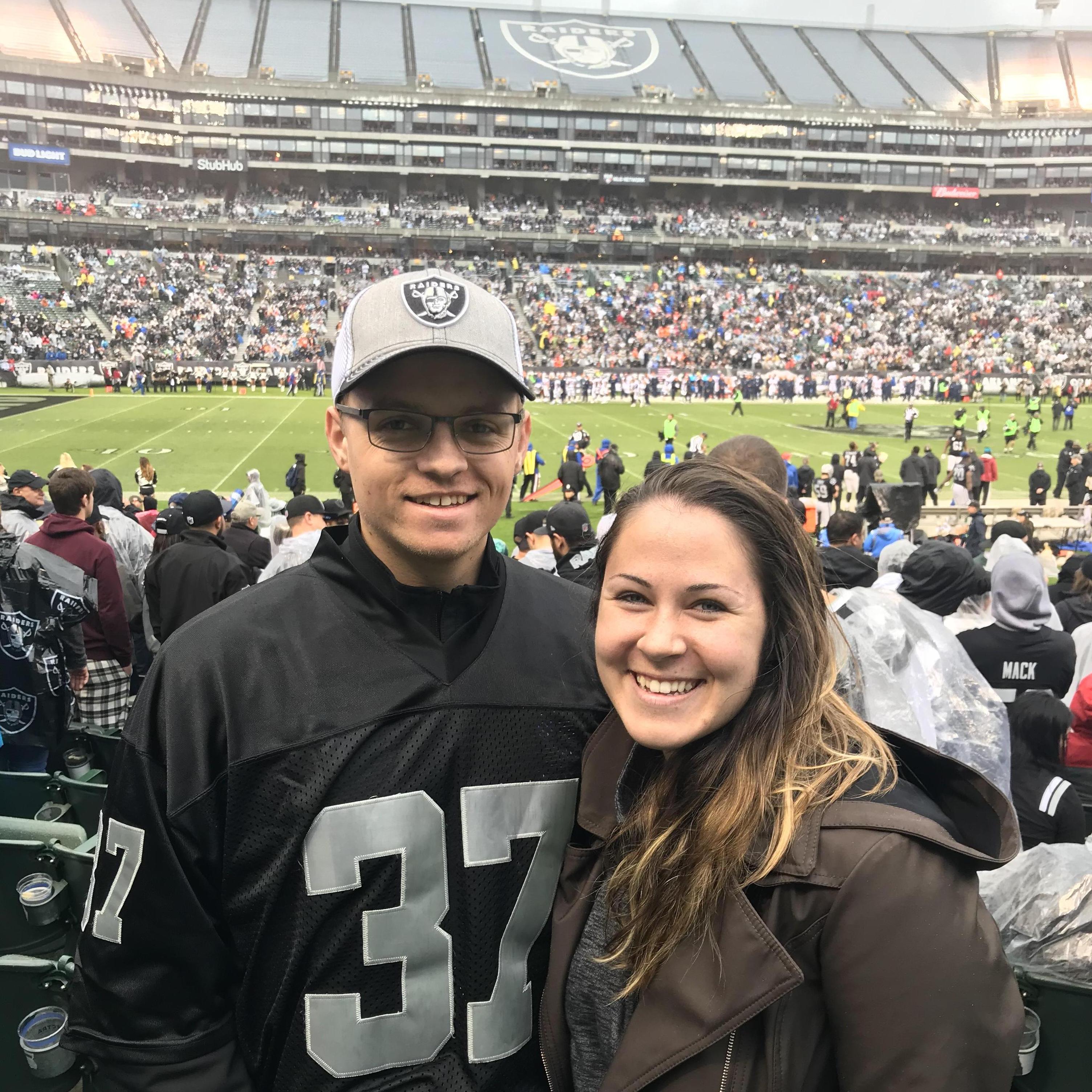 As an early Christmas gift in 2018, Riley surprised Matt with tickets to see the Raiders vs. Broncos, before the Oakland team becomes a Las Vegas team.