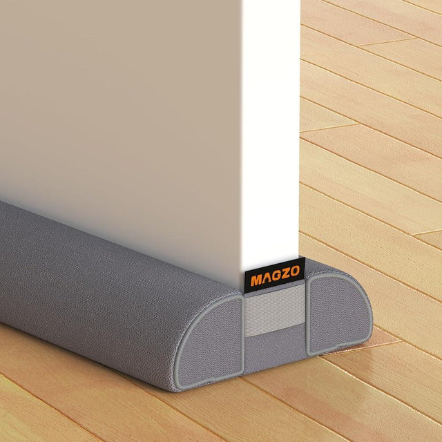 MAGZO Door Draft Stopper, 32 Inch Adjustable Under Door Gap Filler, Fits 26'' - 32'' Bottom Widths, Seals Gaps up to 1.7", Soundproof Sweep Blocks Air, Noise, Light, Dust- Grey