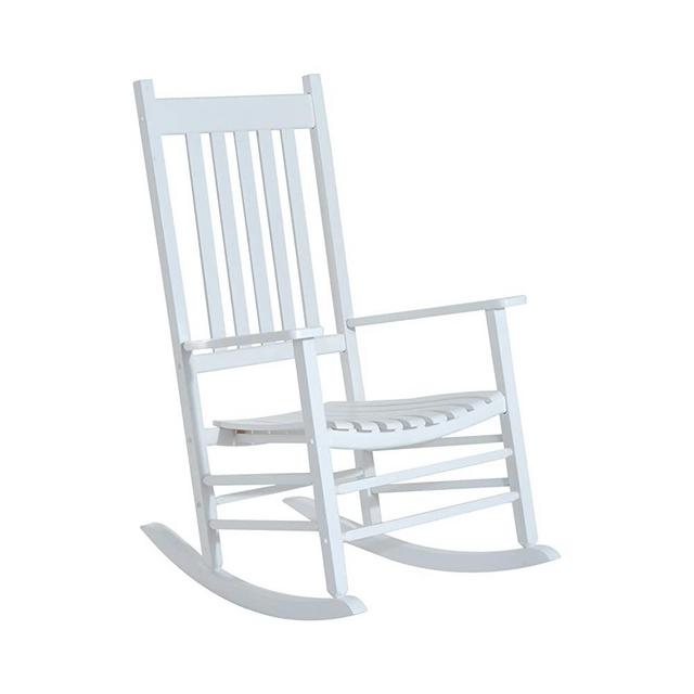 Outsunny Versatile Wooden Indoor/Outdoor High Back Slat Rocking Chair Reclining Seat - White