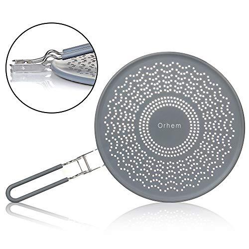 11" Silicone Splatter Screen Pan Cover with Folding Handle, Heat Insulation Cooling Mat, Strainer, Drain Board, Oil Splash Guard for Frying Pan
