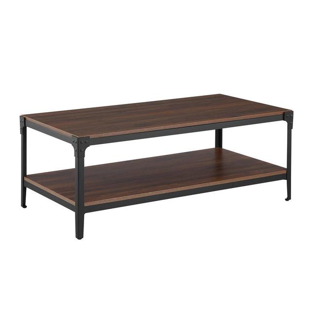 46" Urban Industrial Angle Iron Wood Coffee Table Dark Walnut - Saracina Home