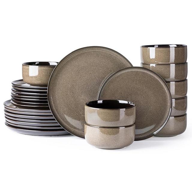 LERATIO Ceramic Dinnerware Sets,Stoneware Plates and Bowls Sets,Reactive Glaze Dishes Set,Highly Chip and Crack Resistant | Dishwasher & Microwave & Oven Safe Dishes set,Service for 8-Coffee (24pc)