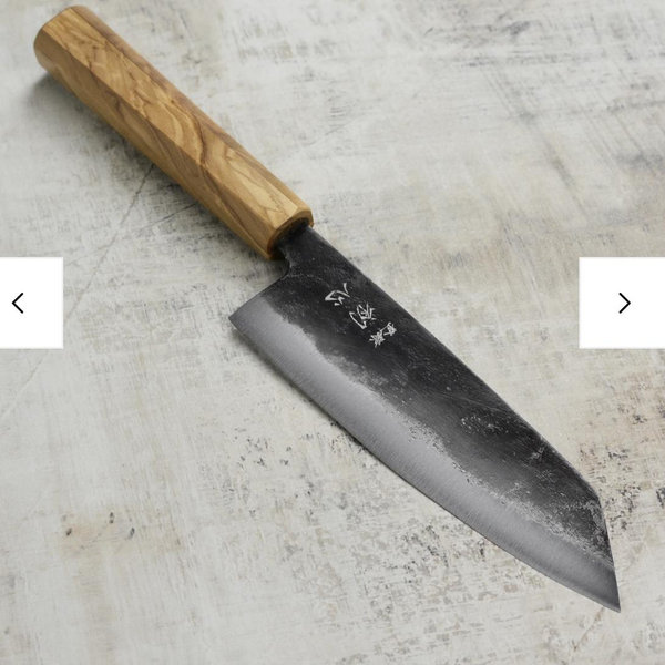 Hatsukokoro Kurogane Aogami #2 Kurouchi 6.5" Bunka, Olivewood