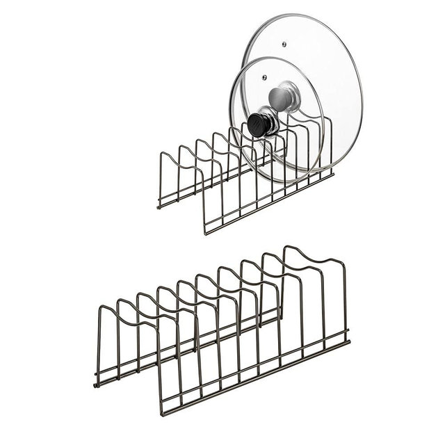 Pot Lid Holder Organizer, Kitchen Countertop Storage Rack Cutting Boards, Bakeware, Pots & Pans, Serving Trays, Reusable Containers in Cabinet Pantry , Stainless Steel